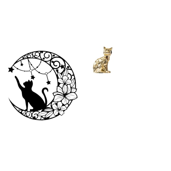 CoudarTitie Moonlit Black Cat Sculpture Metal Wall Art Figurine Ornament for Cat Lovers Fireplace Decor Unique Animal Craft Gift Wall Sculpture