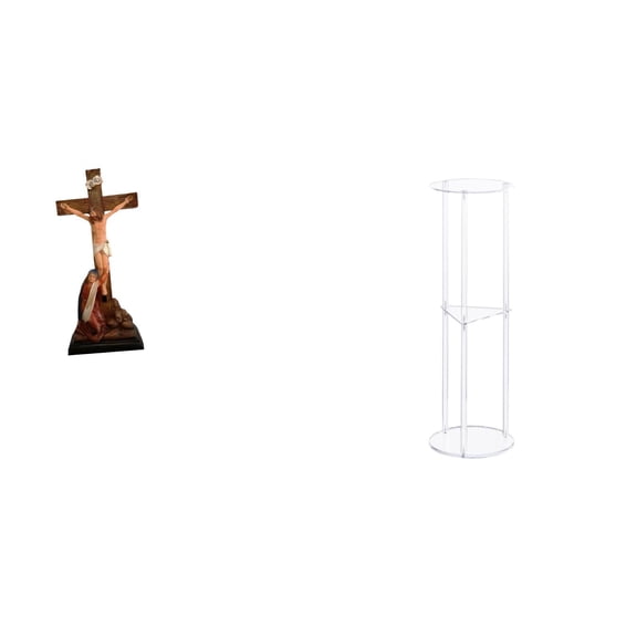 CoudarTitie Mother Mary Statue Religious Collection Jesus Cross Figurine Catholic Sculpture Clear Acrylic Side Table Round Tier Suitable for Home Office Chapel Ga