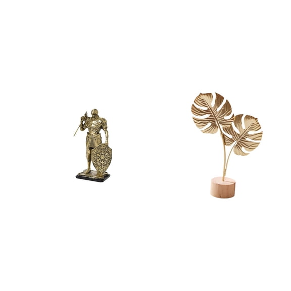 CoudarTitie Nordic Abstract Knight Leaf Figurine Resin Metal Sculpture Creative Art Ornament for Desk Cabinet Table Centerpiece Entryway Party Home Decor