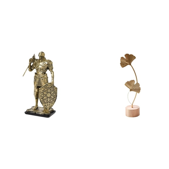 CoudarTitie Nordic Abstract Knight Leaf Figurine Resin Metal Sculpture Creative Art Ornament for Desk Cabinet Table Centerpiece Entryway Party Home Decor