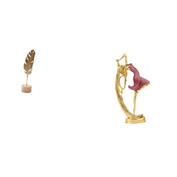 CoudarTitie Nordic Abstract Metal Leaf Sculpture and Ballet Dancing Girl Statue Creative Figurine Ornament for Home Office Table Party Bedroom Decor Gift