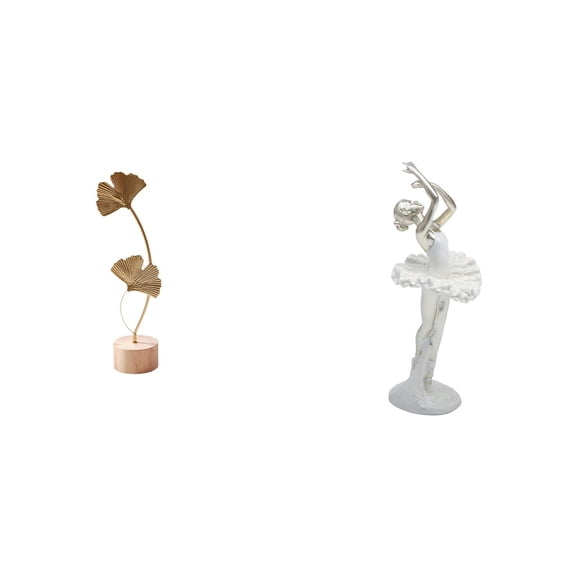 CoudarTitie Nordic Creative Metal Leaf Shaped Sculpture with Abstract Ballerina Dancing Girl Figurine Art Ornament for Home Table Bedroom Office Decor