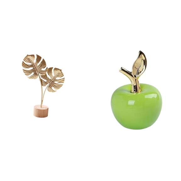 CoudarTitie Nordic Creative Metal Leaf and Ceramic Sculpture Abstract Fruit Figurine Ornament for Home Table Party Cafe Study Room Holiday Decor