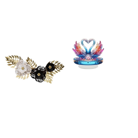 CoudarTitie Nordic Metal Flower Leaves Wall Art Sculpture and Acrylic Swan Statue Table Centerpiece for Dining Room Home Decorations Hotel Holidays Office Valentine's Day Ornament