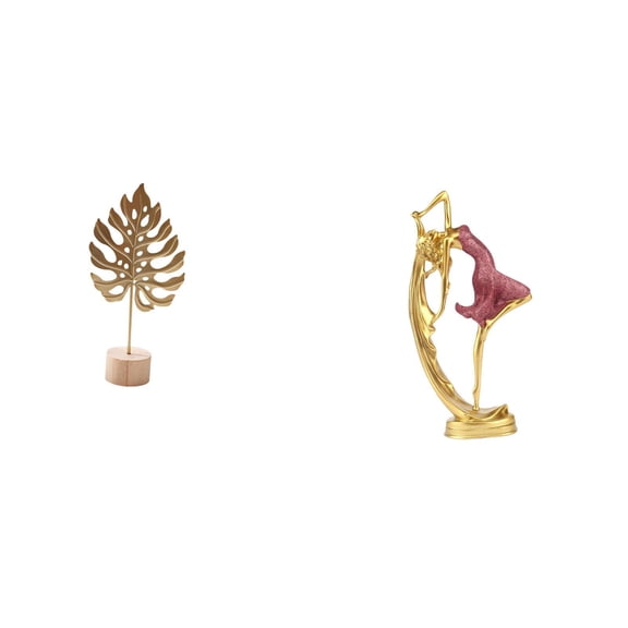 CoudarTitie Nordic Metal Leaf Shaped Sculpture with Ballet Dancing Girl Figurine Creative Abstract Ornament for Home Office Table Party Bedroom Decor Gift