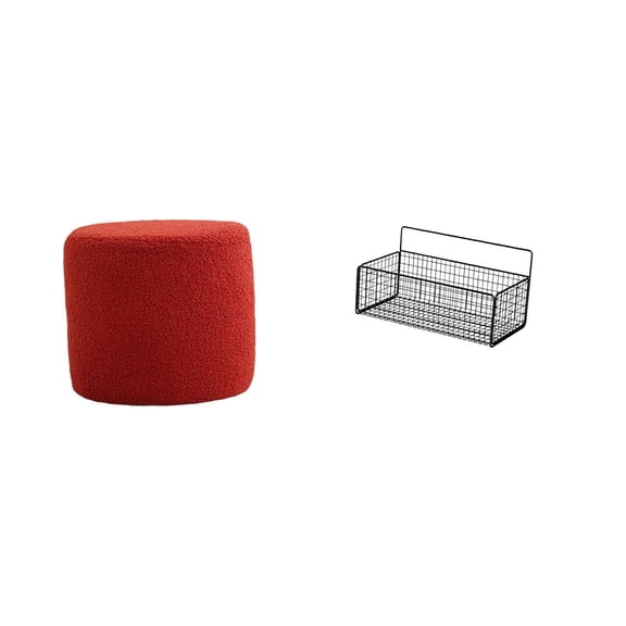 CoudarTitie Ottoman Stool Bench with Floating Metal Storage Basket Organizer for Office Bedroom Nursery Kitchen Bathroom Living Room
