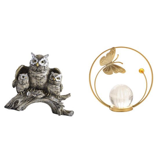 CoudarTitie Owl Figurines Artificial Animal Crafts Crystal Ball Statue Iron Sculpture Resin Decoration Adds Artistic Elegance Suitable for Living Room Office Gift