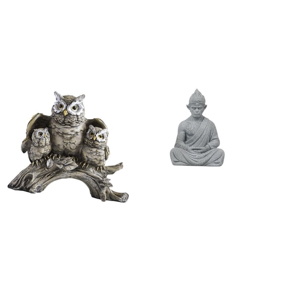 CoudarTitie Owl Figurines Artificial Animal Crafts Resin Sandstone Monkey Statue Buddha Meditating Miniature Suitable for Living Room Desk Bedroom Office Garden M