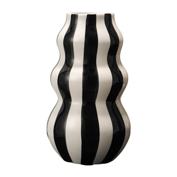 CoudarTitie Painted Striped Ceramic Vase Flower Arrangement Craft Decorative Minimalist Home Black