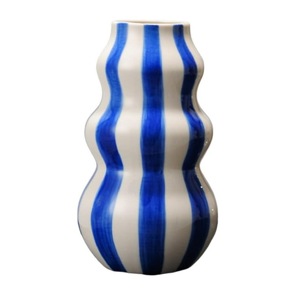CoudarTitie Painted Striped Ceramic Vase Flower Arrangement Craft Decorative Minimalist Home Blue