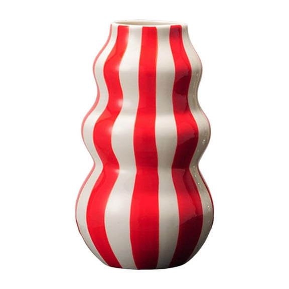 CoudarTitie Painted Striped Ceramic Vase Flower Arrangement Craft Decorative Minimalist Home Red