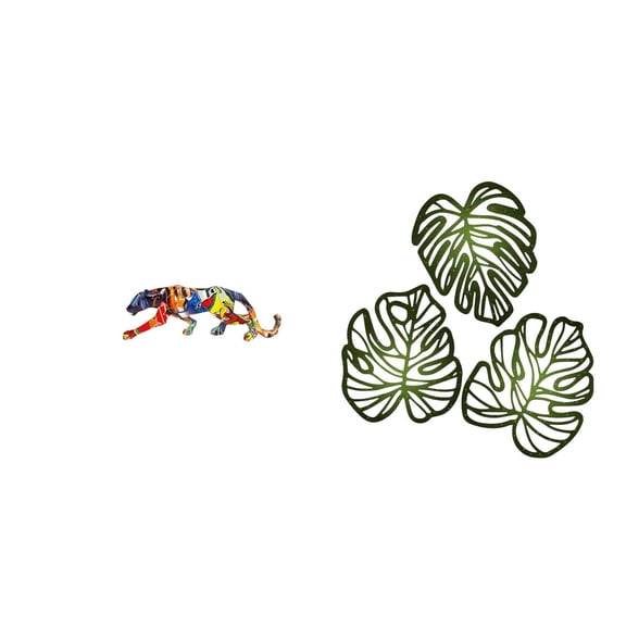 CoudarTitie Palm Leaves Statue Sculpture Animal Craft Figurine Walking Ornament for Decoration Bookshelf Indoor Home Shelf Wooden Creative Tropical Wall Art Jungle Decor above Bed Bathroom TV