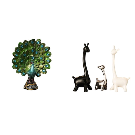 CoudarTitie Peacock Giraffe Statue Animal Sculpture Collection Ceramic Figurines Elegant Tabletop Ornament Modern Creative Centerpiece for Bedroom Office Living Room Bookshelf Home Decoration