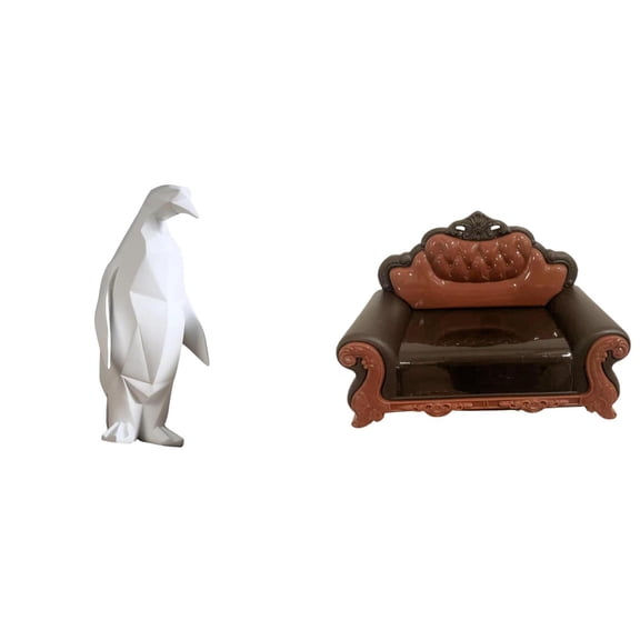 CoudarTitie Penguin Sofa Sculpture Figurine Collectable Craft Decorative Ornament Resin Animal Statue Chair Model DIY Accessory Miniature Furniture Room Housewarming Tabletop Bar Bedroom Office