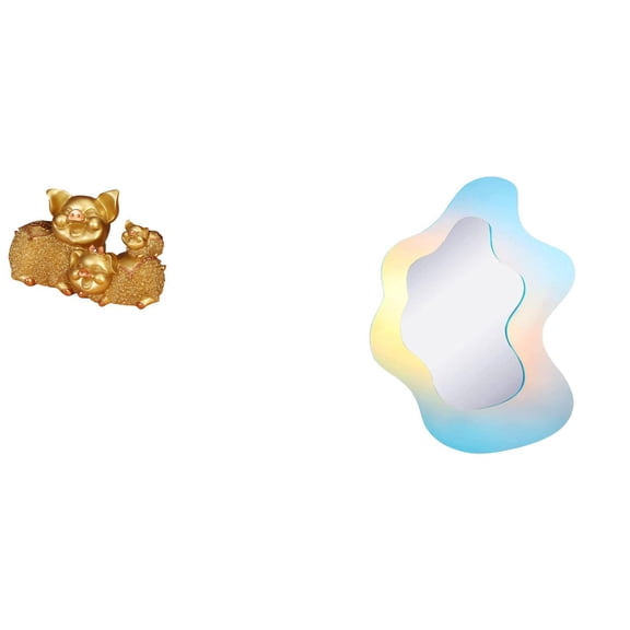 CoudarTitie Pig Figurine Desktop Ornament Resin Rainbow Acrylic Mirror Wavy Wall Sticker Decal Creative Animal Design Suitable for Office Desk Home Decoration 26c