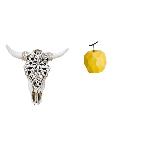 CoudarTitie Porcelain Bull Head Fruit Sculpture Wall Hanging Ornament Geometric Tribal Art for Office Farmhouse Bedroom Festival Collectible Decor