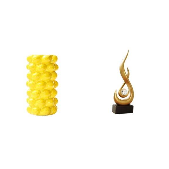 CoudarTitie Porcelain Flower Vase and Abstract Fire Statue Fusion Ornament Modern Art Tabletop Sculpture for Living Room Desk Cabinet Decor Keepsake