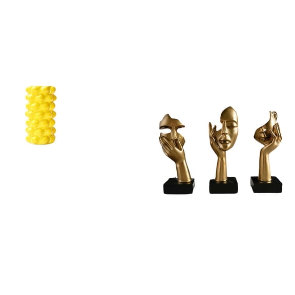 CoudarTitie Porcelain Flower Vase and Resin Thinker Statues Tabletop Ornaments for Living Room Office Desk Bookshelf Abstract Art Container Decor