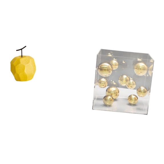 CoudarTitie Porcelain Fruit Sculpture Transparent Acrylic Cover Ball Ornament Collectible Tabletop Decoration Geometric Fruit Art Crafts Home Decor for Festival Office Balcony Shelf Showcase