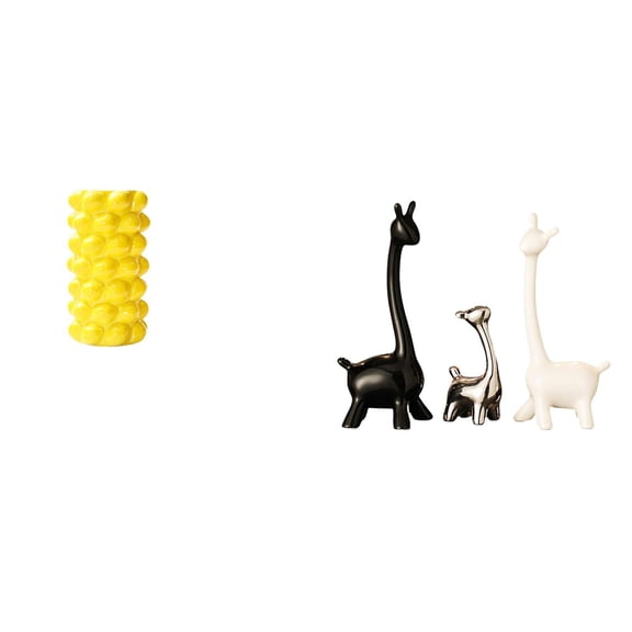CoudarTitie Porcelain Giraffe Flower Vase Creative Ceramic Tabletop Ornament Modern Desk Centerpiece for Living Room Office Bookshelf Decor