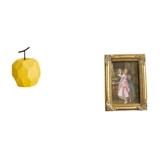 CoudarTitie Porcelain Resin Fruit Sculpture Ornament Collectible Table Statue Geometric Decor Photo Frame Card Display Holder Poster Glass Front Picture Frame for Desktop Tabletop Wall Display