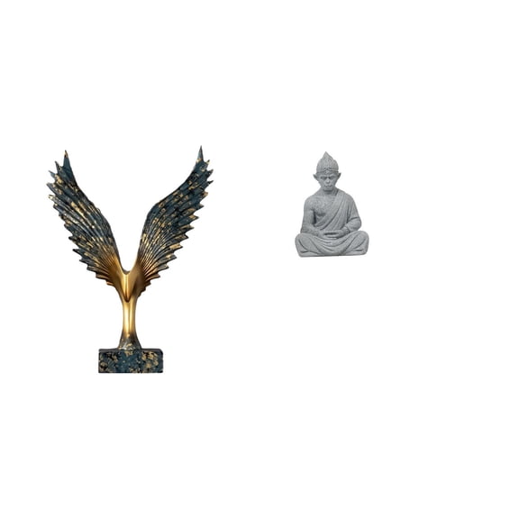 CoudarTitie Radiant Winged Resin Monkey Buddha Sculpture Feng Shui Ornament Decorative Collectible Miniature Figurine for Hotel Patio Backyard