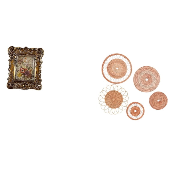 CoudarTitie Rattan Floral Photo Frame Wall Art Decorative Picture Holder Antique Unique Woven Ornament for Home Office Wedding Tea Room Decor