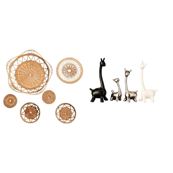 CoudarTitie Rattan Woven Wall Art and Ceramic Giraffe Statue Modern Creative Decor for Bedroom Hallway Tea Room Office Bookshelf Centerpiece