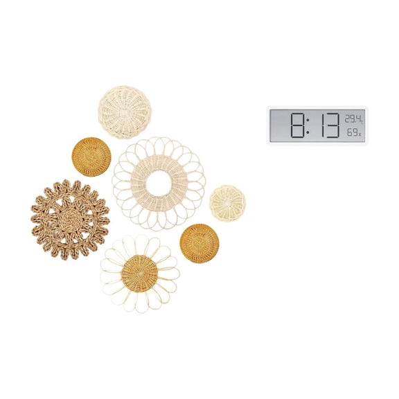 CoudarTitie Rattan Woven Wall Art and Multipurpose Digital Display Decor for Bedroom Hallway Office Tea Room Porch Cafe Temperature Humidity