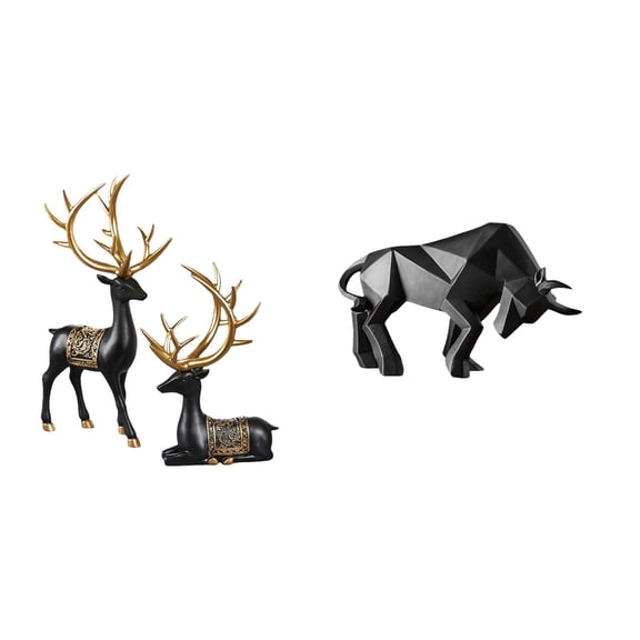 CoudarTitie Reindeer Bull Resin Sculpture Collection Elk Deer Figurine Animal Modern Abstract Statue Ornament for Cabinet Tabletop Entryway Desk Shelf Wedding Housewarming Office