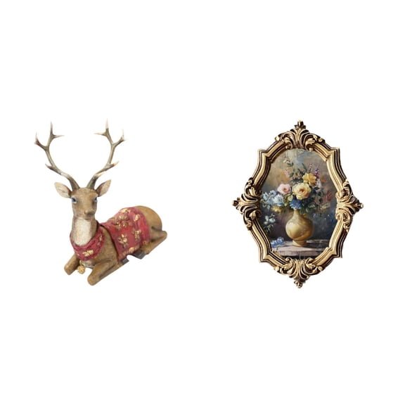 CoudarTitie Reindeer Elk Sculpture Tabletop Ornament Deer Figurine Statue for Living Room Office Bedroom Farmhouse Photo Frame Resin Picture Frame Vintage Art Crafts Collections Holder Wall