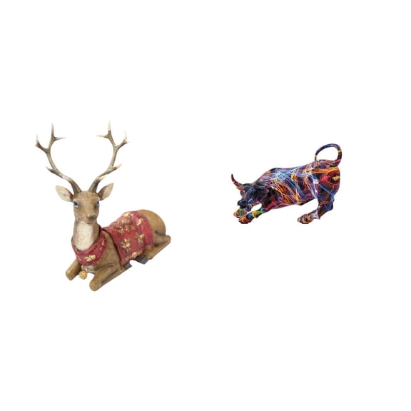 CoudarTitie Reindeer Figurines Elk Deer Statue Resin Bull Sculpture Animal Ornament Hand Painted Artistic Decor Suitable for Gift Giving Home Decoration Office Di