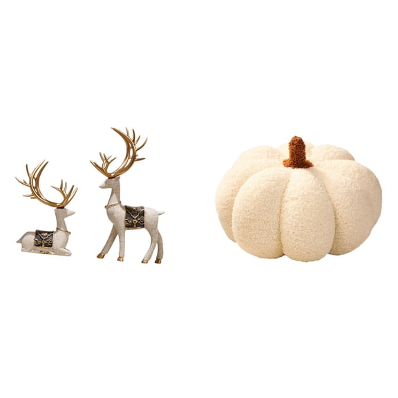 CoudarTitie Reindeer Pumpkin Sitting Standing Deer Plush Figurines Decorative Sofa Cushion Ornaments for Living Room Bedroom Office Decor