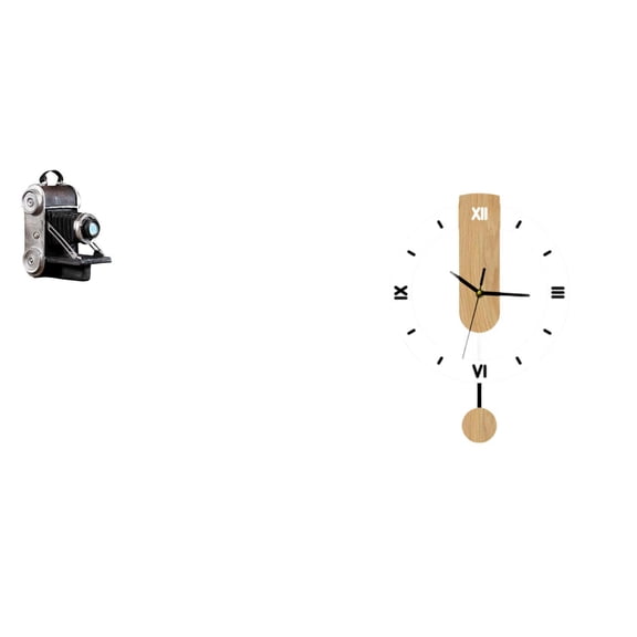 CoudarTitie Resin Camera Statue Model and Acrylic Wall Clock Ornament with Large Roman Numerals Silent Hanging Decoration for Cabinets Bar Family Home Living Room