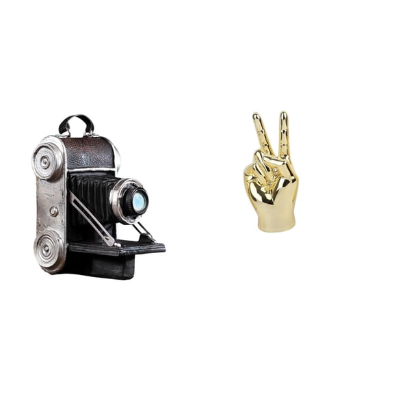 CoudarTitie Resin Camera Statue Model and Hand Finger Gesture Sculpture Creative Ornament for Home Living Room Cabinet Shelf Bar Family Friends Decor