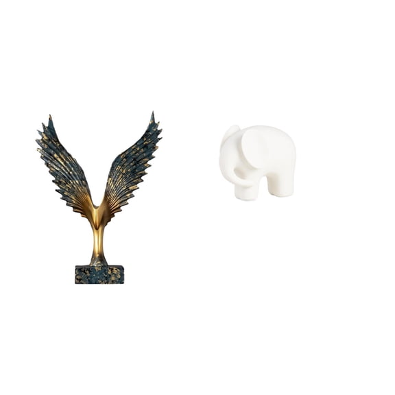 CoudarTitie Resin Ceramic Spreading Wing Elephant Statue Sculpture Feng Shui Ornament Decorative Animal Figure Collection Collectible Figurine with Nonslip Pads for Bookshelf Tabletop Xmas