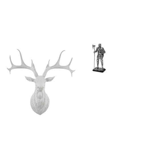 CoudarTitie Resin Deer Head Knight Sculpture Boho Artwork Wall Mount Collectible Figurine Decorative Statue Tabletop Ornament for Office Home Decor
