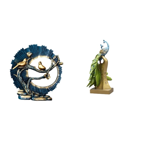 CoudarTitie Resin Peacock Figurine Sculpture for House Decorations Bookshelf Living Room Desk Entrance Table Centerpiece Office Birthday Gift Indoor