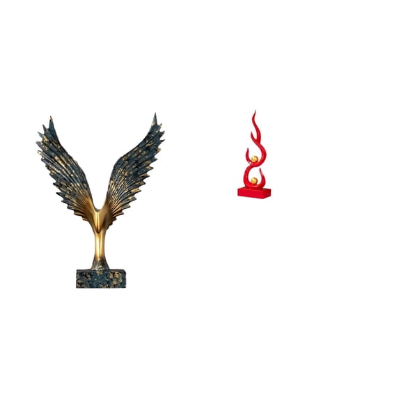 CoudarTitie Resin Spreading Wing Abstract Fire Statue Sculpture Feng Shui Ornament Decorative Flame Figurine Desktop Ornament Friend Gift Modern Craft for Patio Office Bookshelf