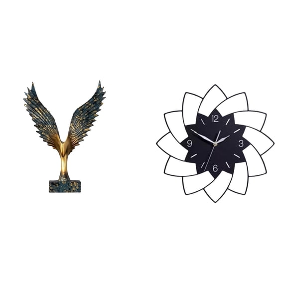 CoudarTitie Resin Spreading Wing Flower Shaped Sculpture Feng Shui Ornament Decorative Acrylic Wall Clock Hanging Quiet Indoor Bedroom Cafe Wall Decor