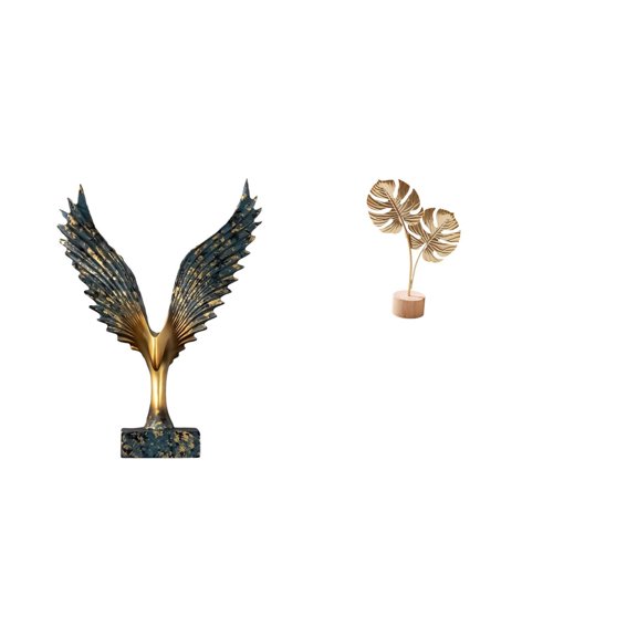 CoudarTitie Resin Spreading Wing Leaf Statue Sculpture Feng Shui Ornament Decorative Metal Leaf Shaped Figurine Crafts Nordic Creative Abstract Sculpture for Table Party Home
