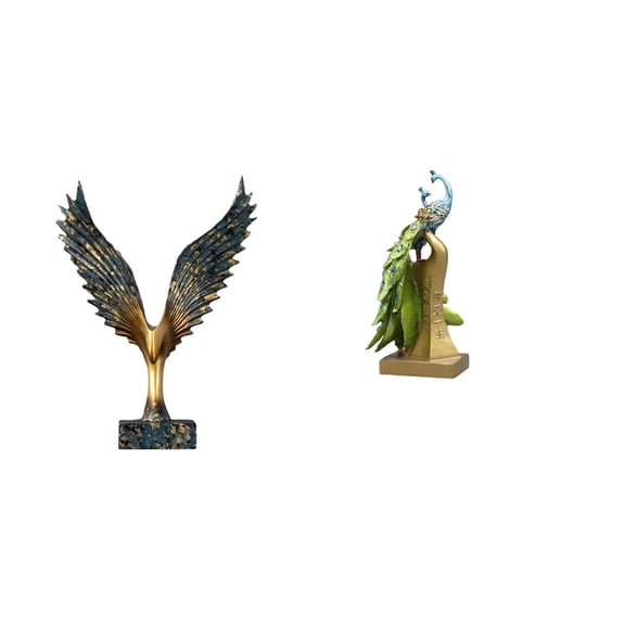 CoudarTitie Resin Spreading Wing Peacock Statue Sculpture Feng Shui Animal Ornament Decorative Figurine for Desk Entrance Table Centerpiece Office Birthday Gift