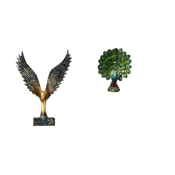 CoudarTitie Resin Spreading Wing Peacock Statue Sculpture Feng Shui Ornament Decorative Animal Collection Elegant Tabletop Bedroom Office Living Room Bookshelf Home Decoration