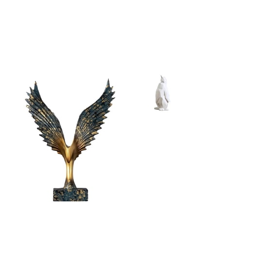 CoudarTitie Resin Spreading Wing Penguin Sculpture Feng Shui Ornament Decorative Collectable Craft Animal Statue for Housewarming Tabletop Bar Bedroom Office