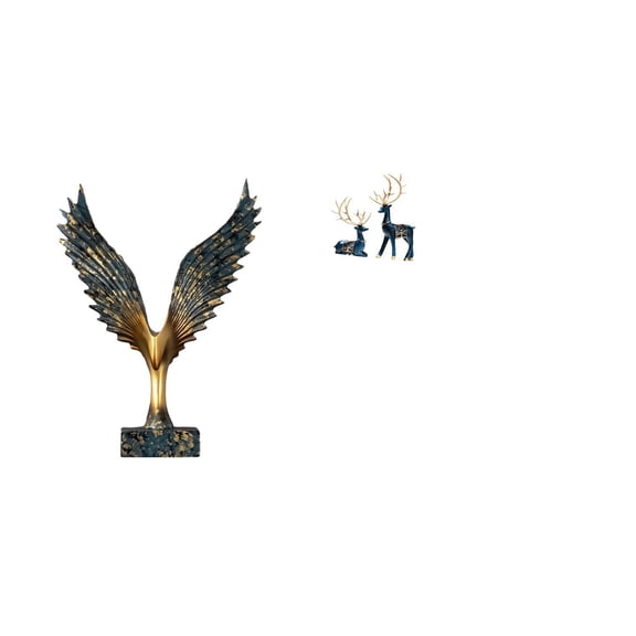 CoudarTitie Resin Spreading Wing Reindeer Statue Sculpture Feng Shui Ornament Decorative Sitting Standing Deer Figurines Home Decor for Living Room Office