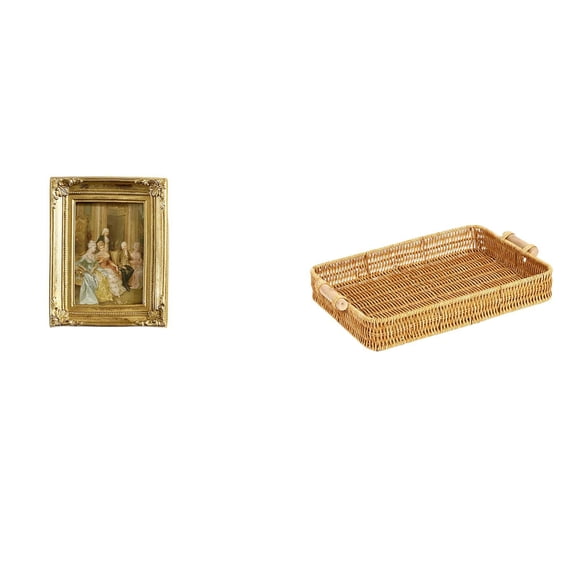 CoudarTitie Resin Woven Photo Frame Card Display Holder Poster Glass Front Picture Frame Fruit Baskets Snack Serving Bowl Bread Plate for Desktop Tabletop Wall Display Bedroom Office Farmhouse