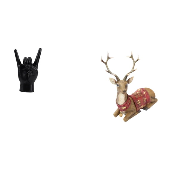 CoudarTitie Rock Hand Gesture Reindeer Statue Hand Sign Elk Sculpture Creative Finger Deer Ornament Sculpture for Apartment Bedroom Restaurant Living Room Office Farmhouse Decor