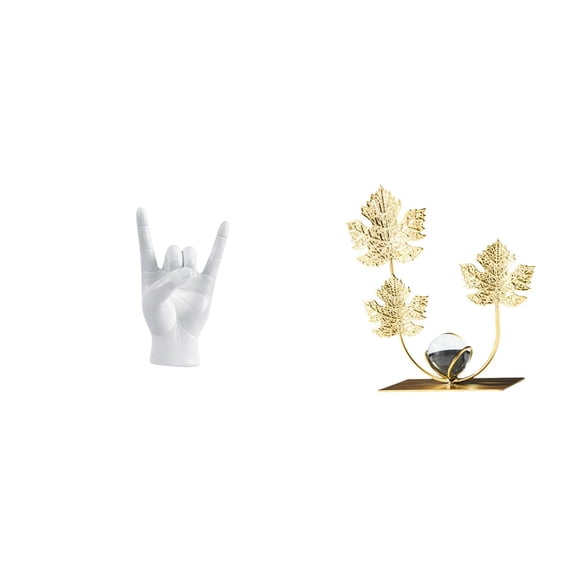 CoudarTitie Rock Hand Gesture Sculpture Leaf Statue Creative Finger Crafts Modern Home Decor Bedroom Restaurant Apartment Bookshelf Holiday Gift Collectibles