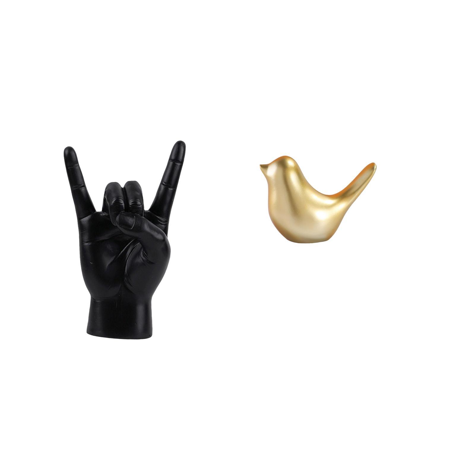 CoudarTitie Rock Hand Gesture Statue and Golden Birds Figurine Modern ...