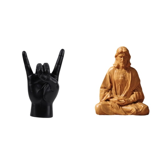 CoudarTitie Rock Hand Gesture Statue Sacred Heart Jesus Hand Sign Crafts Creative Finger Sculpture Catholic Figurine Collectible for Apartment Bedroom Restaurant Decor Hallway Office Desk